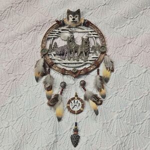 The Bradford Exchange Wolf Dreamcatcher with Feathers - Brown and Gray